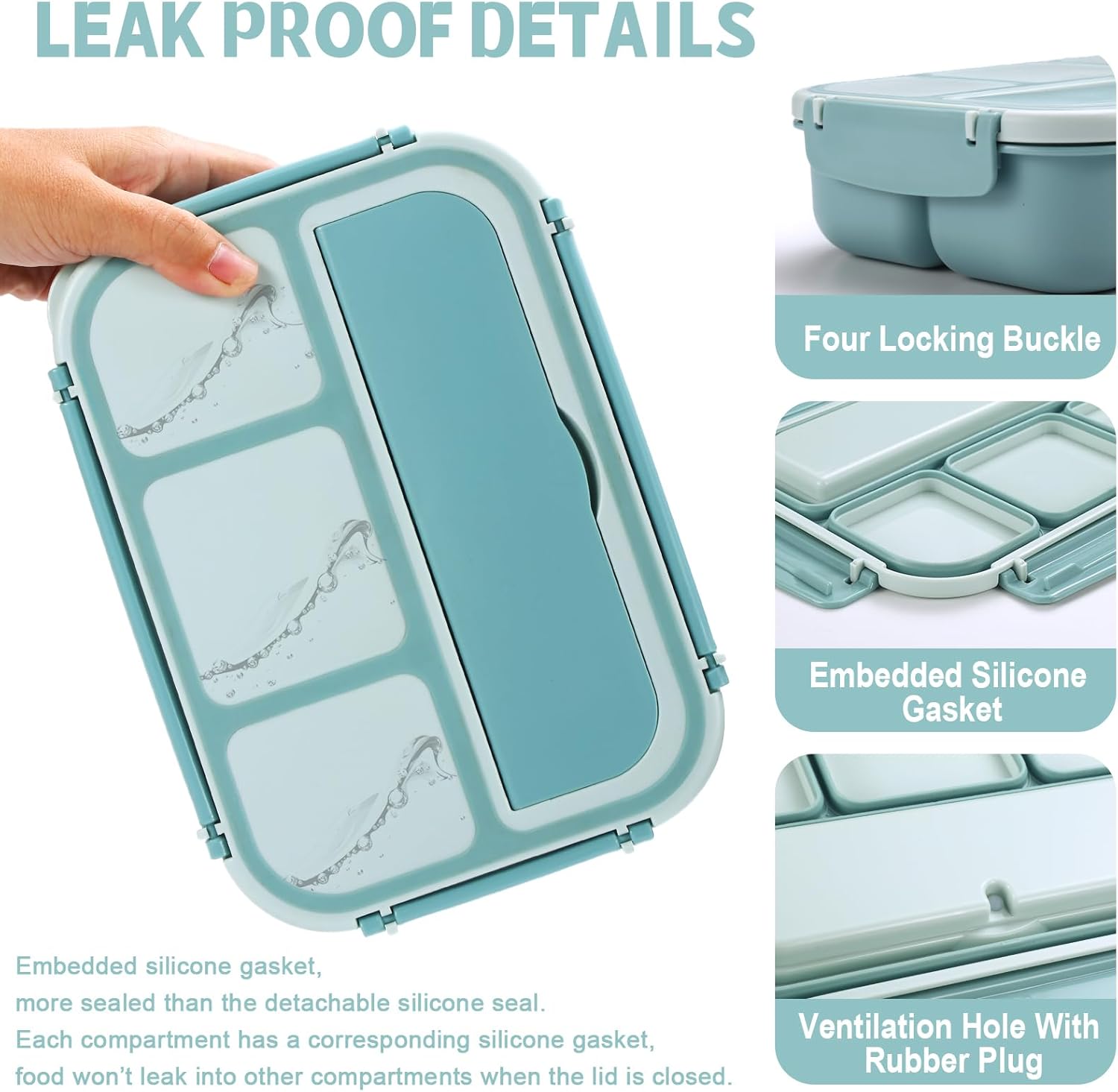 Lunch Box Containers with 4 Compartments, Lunchable Food Container with Utensils, Sauce Jar, Muffin Liners, 40 Oz/5 Cup