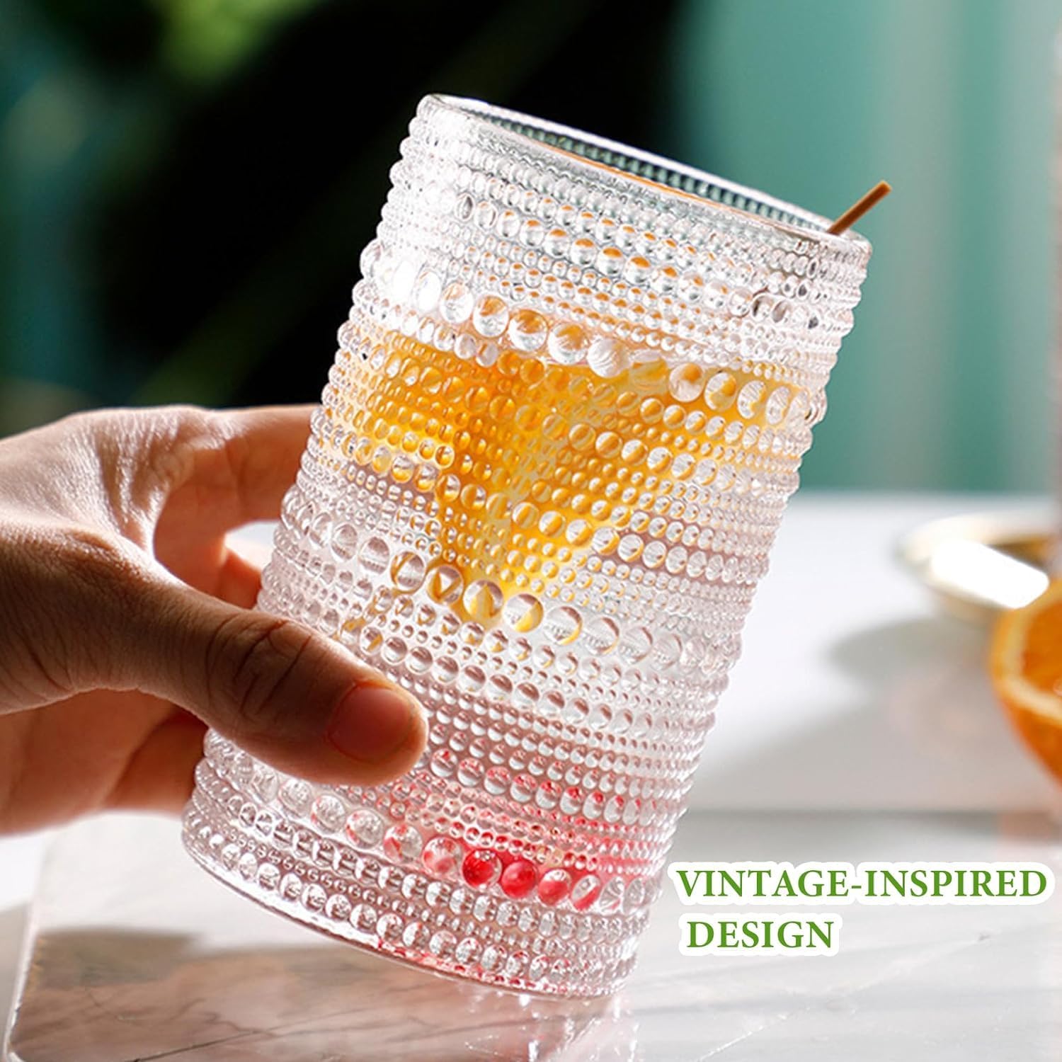 Multi-purpose Vintage Hobnail Drinking Glasses Set ( 8 exquisite water glasses: 4 pcs 12 oz water glass cups & 4 pcs 10 oz cocktail glasses )