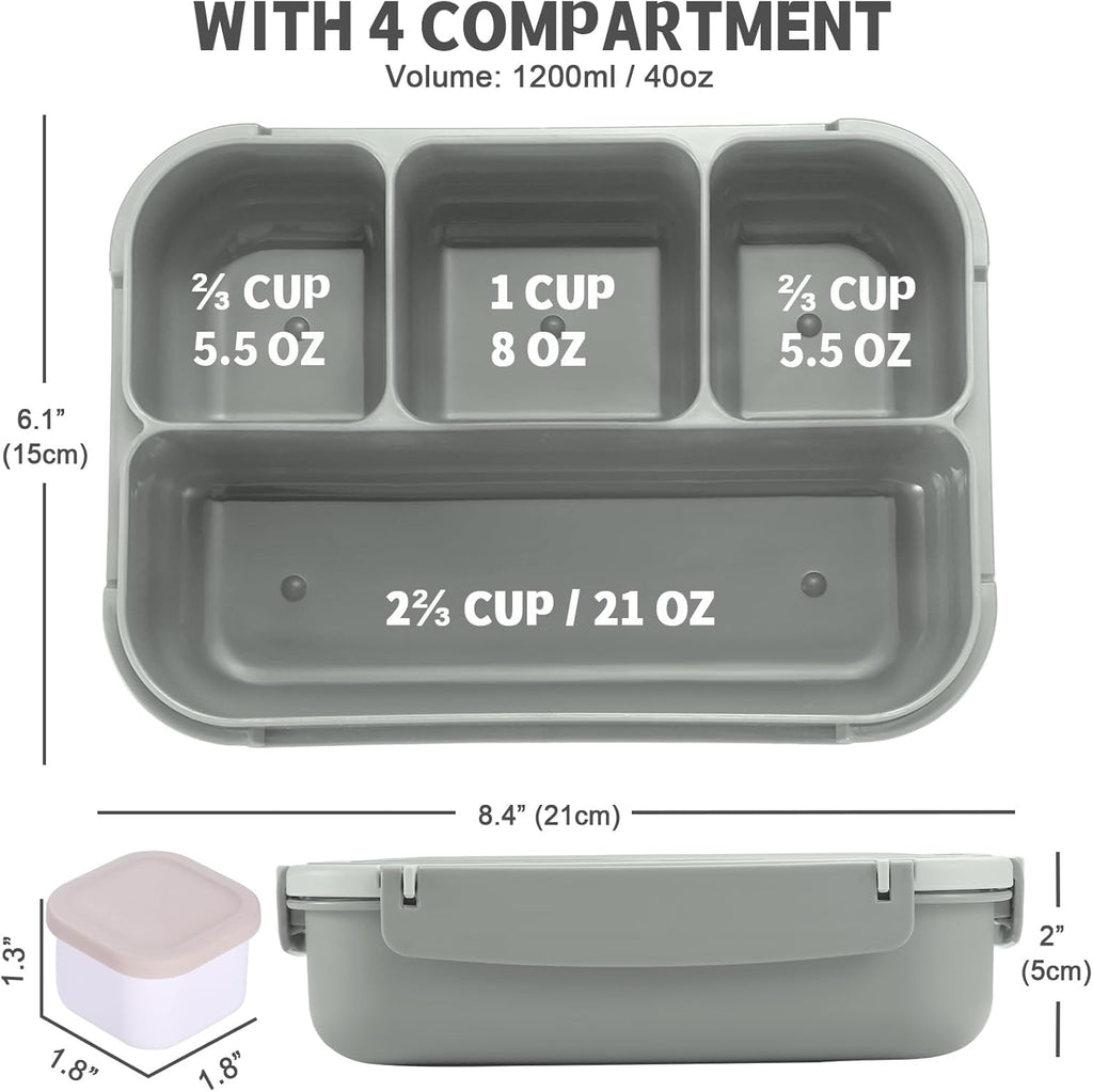 Lunch Box Containers with 4 Compartments, Lunchable Food Container with Utensils, Sauce Jar, Muffin Liners, 40 Oz/5 Cup