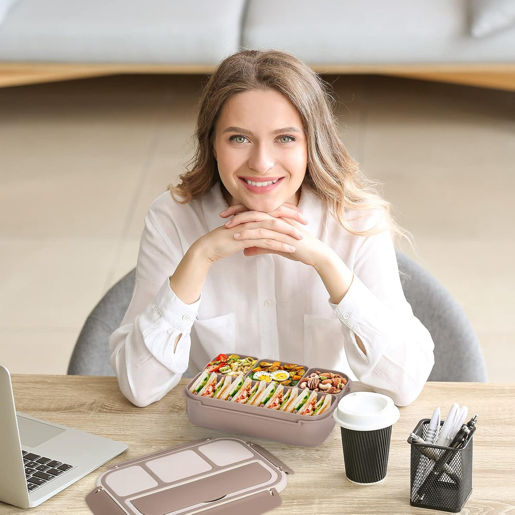 Lunch Box Containers with 4 Compartments, Lunchable Food Container with Utensils, Sauce Jar, Muffin Liners, 40 Oz/5 Cup