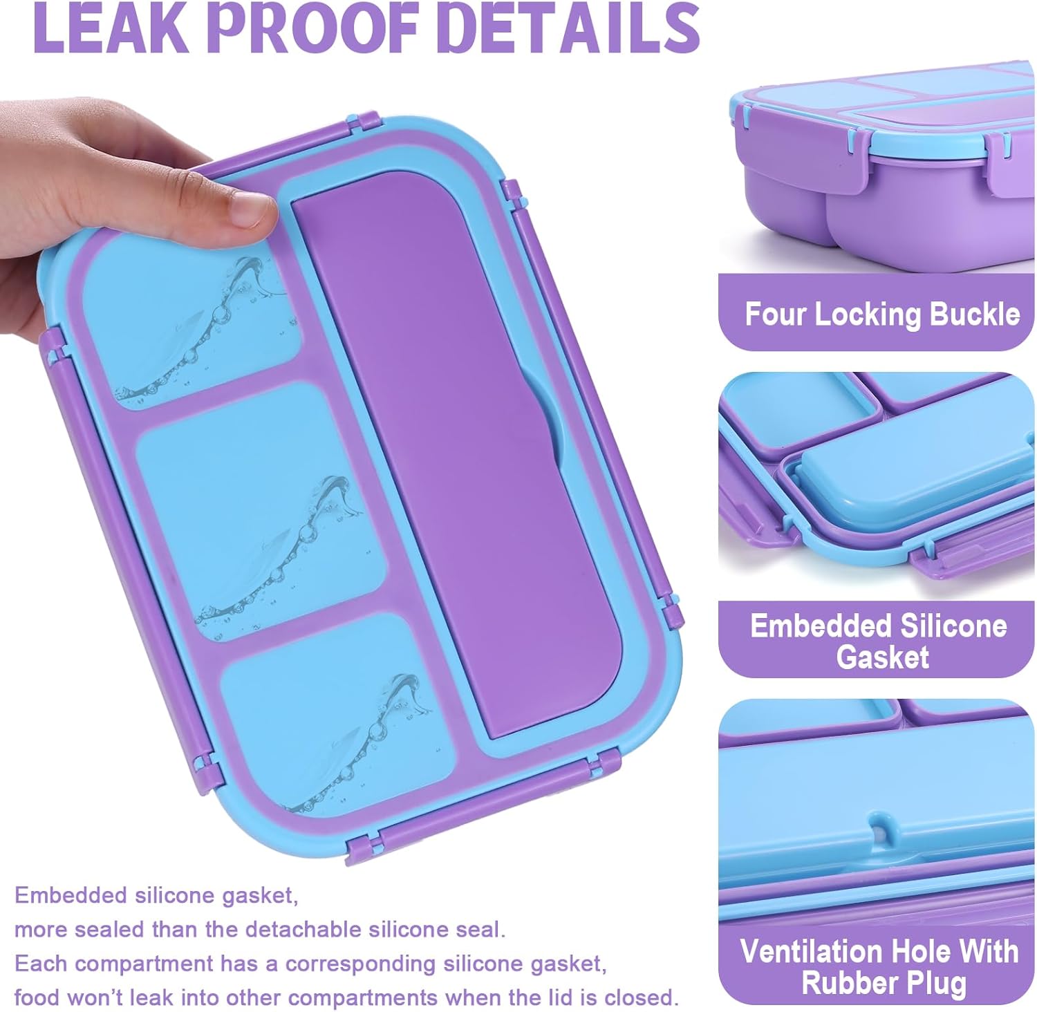 Lunch Box Containers with 4 Compartments, Lunchable Food Container with Utensils, Sauce Jar, Muffin Liners, 40 Oz/5 Cup