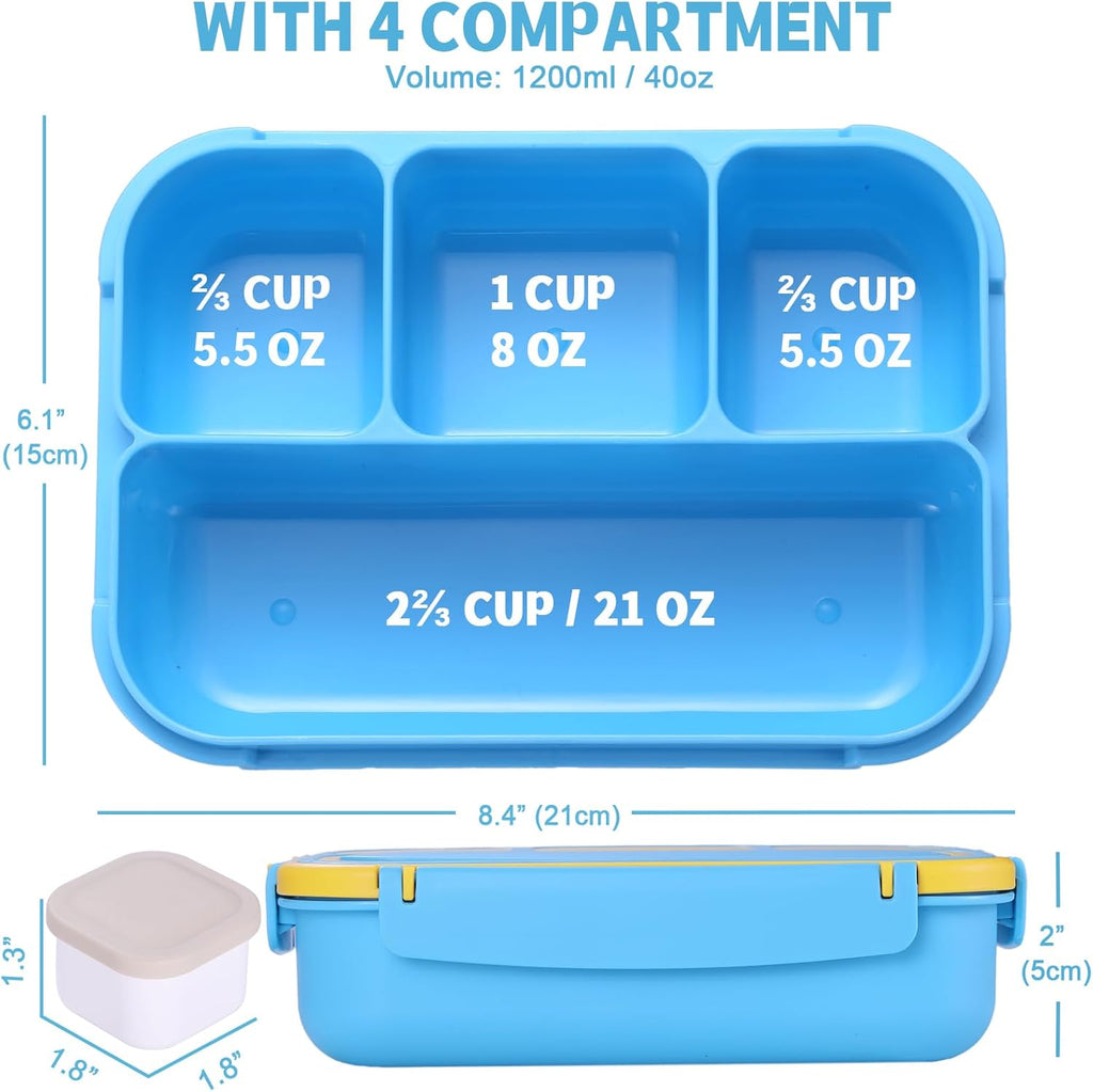 Lunch Box Containers with 4 Compartments, Lunchable Food Container with Utensils, Sauce Jar, Muffin Liners, 40 Oz/5 Cup