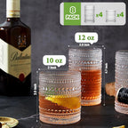 Multi-purpose Vintage Hobnail Drinking Glasses Set ( 8 exquisite water glasses: 4 pcs 12 oz water glass cups & 4 pcs 10 oz cocktail glasses )