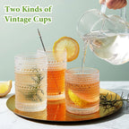 Multi-purpose Vintage Hobnail Drinking Glasses Set ( 8 exquisite water glasses: 4 pcs 12 oz water glass cups & 4 pcs 10 oz cocktail glasses )