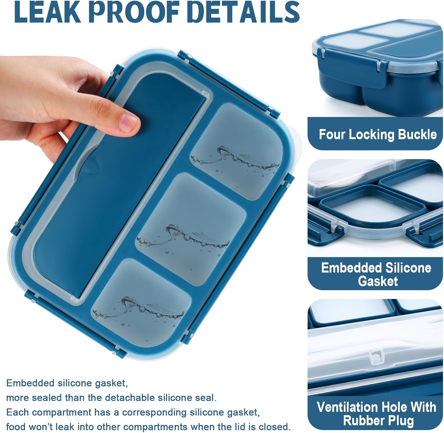 Lunch Box Containers with 4 Compartments, Lunchable Food Container with Utensils, Sauce Jar, Muffin Liners, 40 Oz/5 Cup