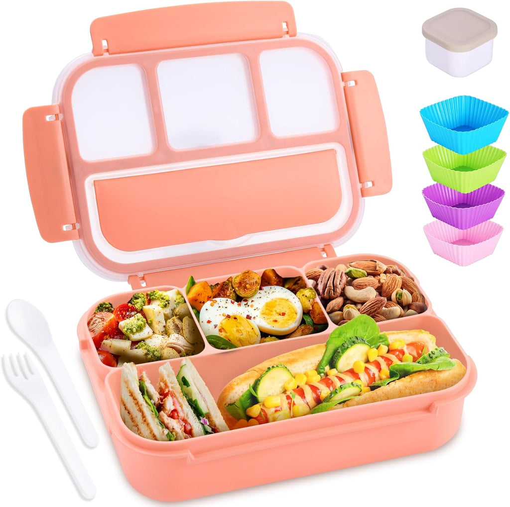 Lunch Box Containers with 4 Compartments, Lunchable Food Container with Utensils, Sauce Jar, Muffin Liners, 40 Oz/5 Cup