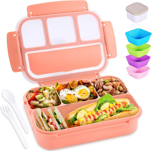 Lunch Box Containers with 4 Compartments, Lunchable Food Container with Utensils, Sauce Jar, Muffin Liners, 40 Oz/5 Cup
