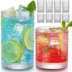 Multi-purpose Vintage Hobnail Drinking Glasses Set ( 8 exquisite water glasses: 4 pcs 12 oz water glass cups & 4 pcs 10 oz cocktail glasses )
